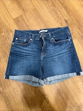 Levi's Dark Blue Rolled Hem Mid Length Denim Shorts